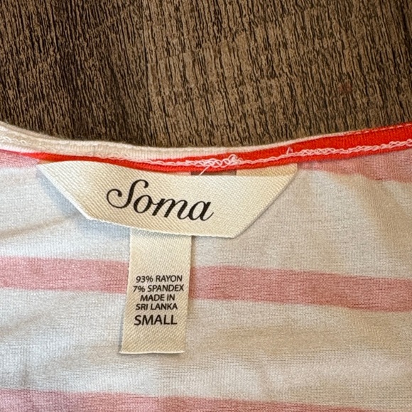 Soma Red and White Striped T-Shirt Sleep Dress Cool Nights Intimates - Picture 2 of 4